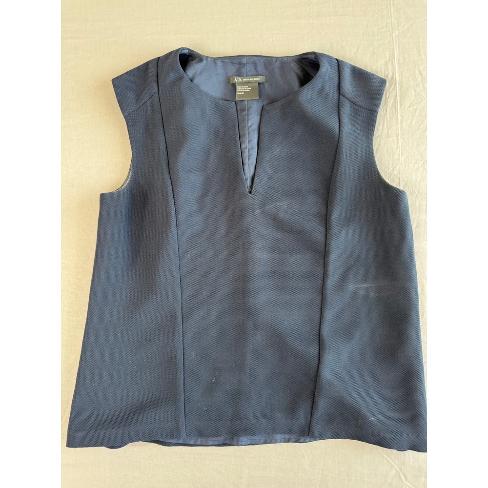 Armani Exchange Women's Sleeveless‎ Top Medium Navy Blue V-Neck Career Casual